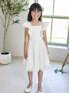 -Robe de cérémonie à volants fille en gaze de coton et tulle