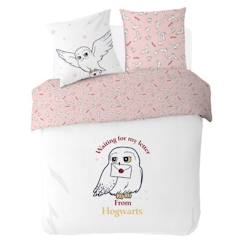 Linge de maison et décoration-Linge de lit enfant-Housse de couette-WARNER - Housse De Couette Harry Potter Hedwige Hogwarts 220x240 cm + 2 taies d'oreillers 63x63 cm - Polycoton - Blanc