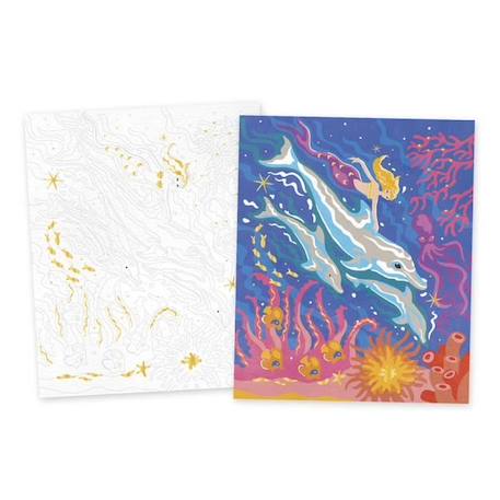 Kit créatif enfant - JANOD - Peinture par Numéro Dauphins - Les Ateliers du Calme - 15 peintures aquarelles BLEU 2 - vertbaudet enfant 