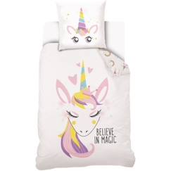 Housse De Couette Licorne Kawaii Fille Enfant 140X200 cm + Taie d'oreiller 63x63 cm - Parure De Lit Enfant - Blanc - 100% Coton  - vertbaudet enfant