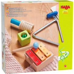 -Coffret Plaisir de la Musique - HABA - Triangle, Cube Sonore, Métallophone, Reco-reco et Baguette