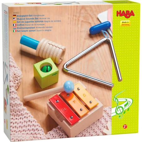 Coffret Plaisir de la Musique - HABA - Triangle, Cube Sonore, Métallophone, Reco-reco et Baguette MARRON 1 - vertbaudet enfant 