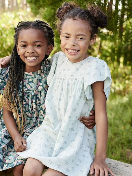 Fille-Robe-Robe imprimée fleurs en gaze de coton fille