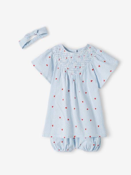 Ensemble en seersucker robe + short + bandeau bébé rayé bleu 3 - vertbaudet enfant 