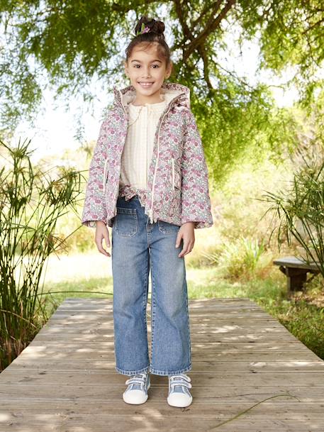 Jean large fille avec sa ceinture à fleurs stone 1 - vertbaudet enfant 