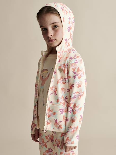 Sweat de sport zippé motifs fleurs fille matière technique  - vertbaudet enfant