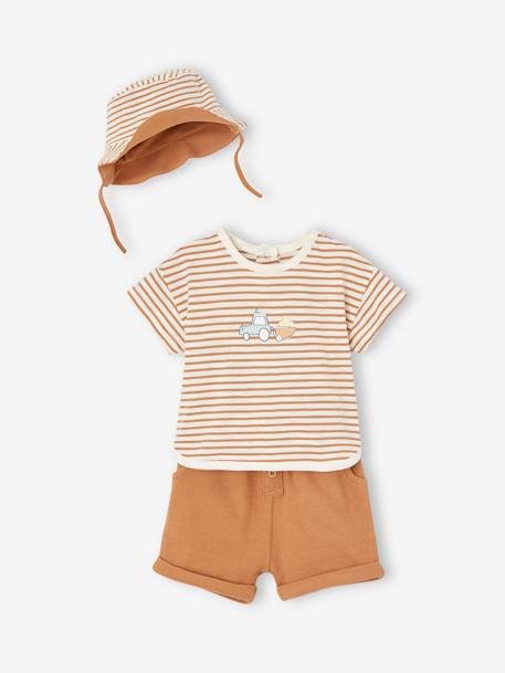 Ensemble 3 pièces naissance : tee-shirt, short et chapeau assorti cappuccino 1 - vertbaudet enfant 