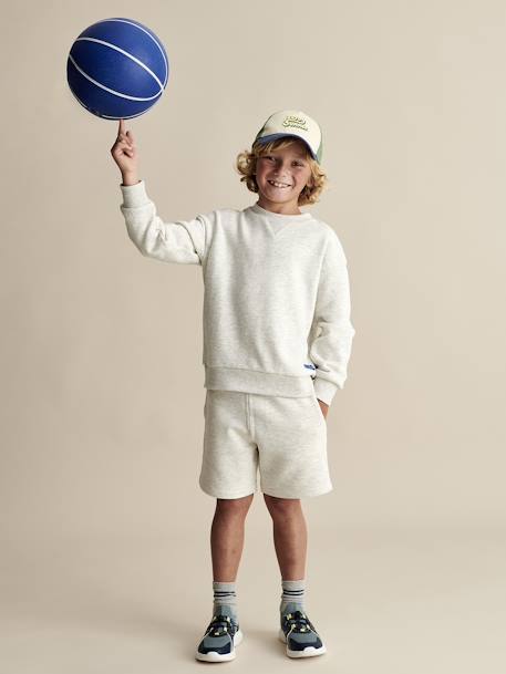 Ensemble sport sweat et short garçon blanc chiné+vert d'eau 1 - vertbaudet enfant 