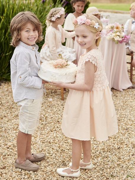 Robe de cérémonie effet 2 en 1 superposition en macramé fille ivoire+rose nude 10 - vertbaudet enfant 