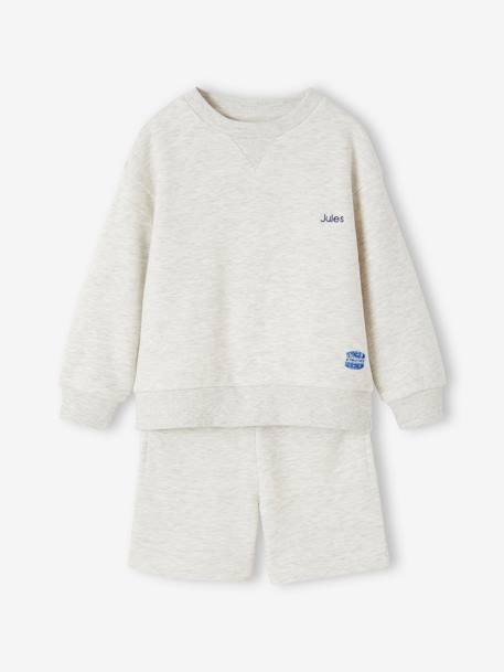 Ensemble sport sweat et short garçon blanc chiné+vert d'eau 2 - vertbaudet enfant 