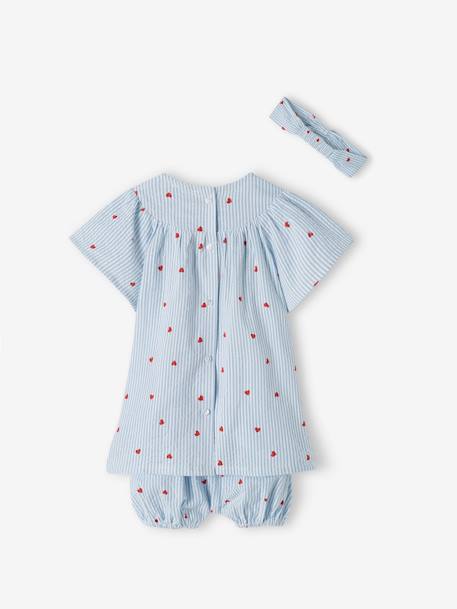 Ensemble en seersucker robe + short + bandeau bébé rayé bleu 6 - vertbaudet enfant 