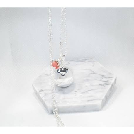 Bola de grossesse argent lisse pierre naturelle avec chaîne - Lithothérapie Quartz Rose - plaquée argent - coffret cadeau ROSE 4 - vertbaudet enfant 