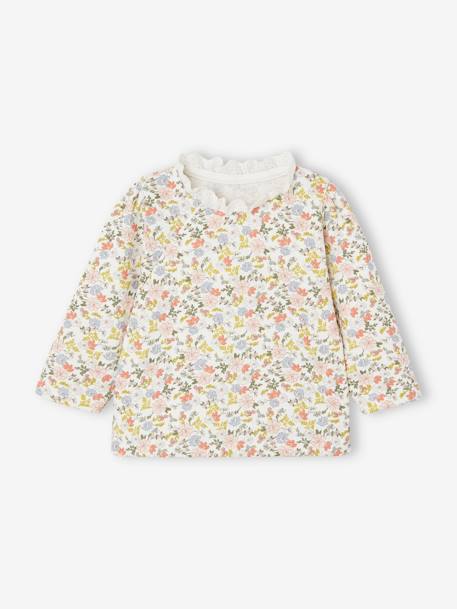 Sweat fleuri naissance col en dentelle écru 1 - vertbaudet enfant 