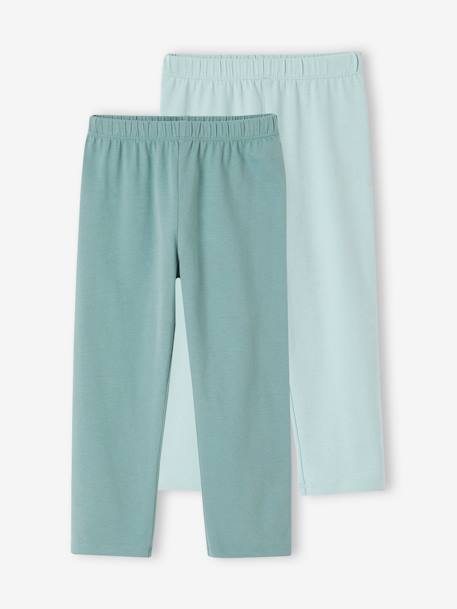 Lot de 2 leggings Basics fille mi-mollets gris chiné + noir+mauve+vert émeraude 12 - vertbaudet enfant 