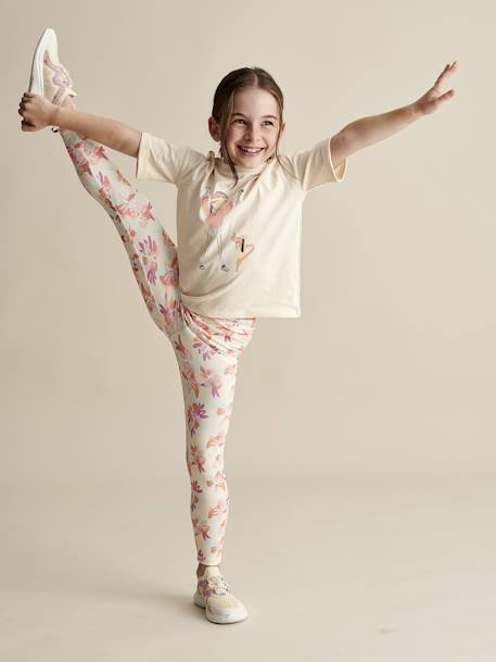 Fille-Legging sport en matière technique fille motifs fleurs exotiques