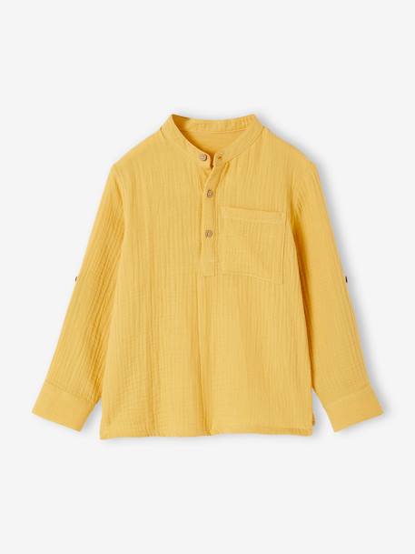 Chemise en gaze de coton personnalisable garçon manches retroussables Bleu moyen+écru+jaune+vert 15 - vertbaudet enfant 