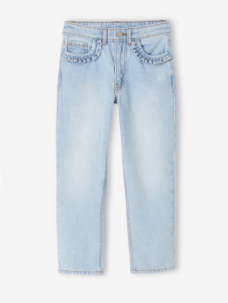 Jean droit MorphologiK fille tour de hanches Medium denim bleached+stone 5 - vertbaudet enfant 