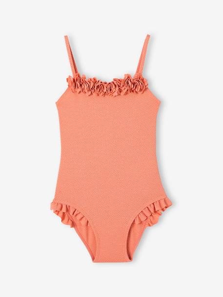 Maillot de bain 1 pièce scintillant à fleurs abricot 2 - vertbaudet enfant 