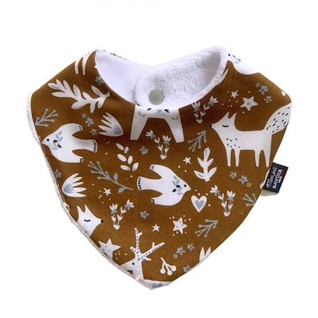 Bavoir bandana Animaux d'hiver moka - 100% coton - 3 à 18 mois - Absorption maximale - Fermeture pression - Lavage à 40° MARRON 2 - vertbaudet enfant 