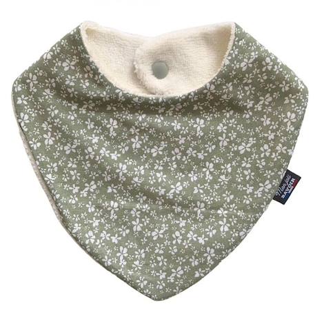 Bavoir Bandana - Fleur Tilleul pour Bébé 3-18 mois, 100% Coton, Doublé Eponge, Fermeture Pression, Lavage à 40°. VERT 3 - vertbaudet enfant 