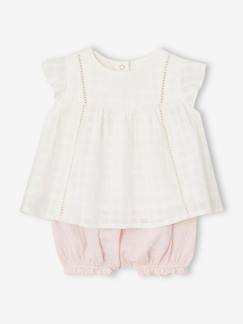 -Ensemble robe brodée et bloomer en gaze de coton naissance