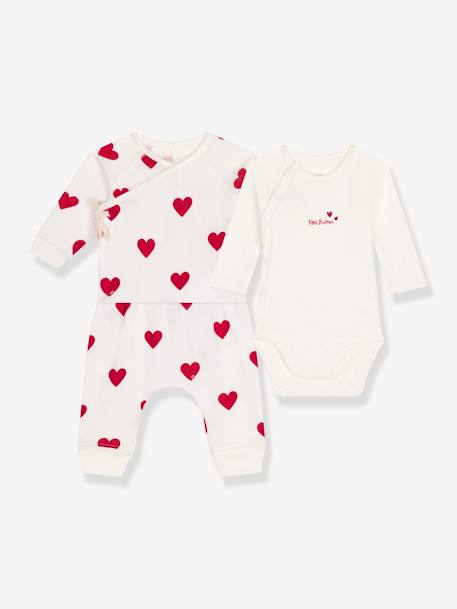 Ensemble 3 pièces imprimé coeur bébé PETIT BATEAU blanc 2 - vertbaudet enfant 