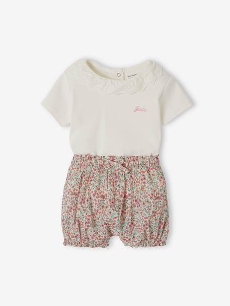 Ensemble T-shirt avec col et short fleuri naissance écru 10 - vertbaudet enfant 