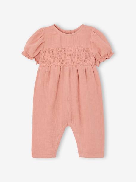 Combinaison en gaze de coton bébé jambes larges bois de rose 1 - vertbaudet enfant 