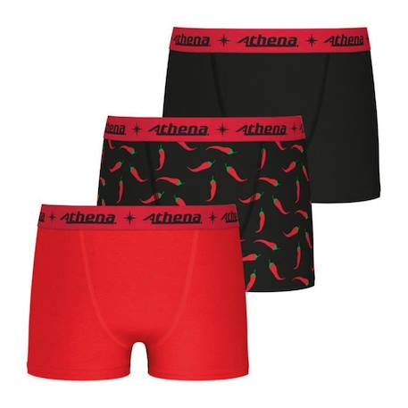 Garçon-ATHENA Lot de 3 boxers  Trio Pop Rouge-Imprimé Piment-Noir Garçon