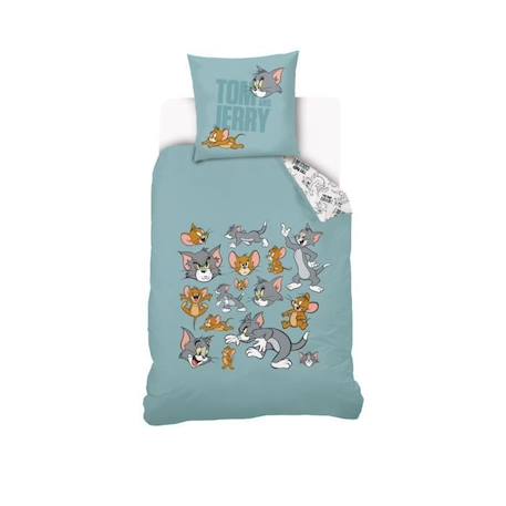 WARNER - Housse de couette Tom and Jerry Try and catch me 140x200 cm + taie d'oreiller 63x63 cm - Bleu - 100% Coton BLEU 1 - vertbaudet enfant 