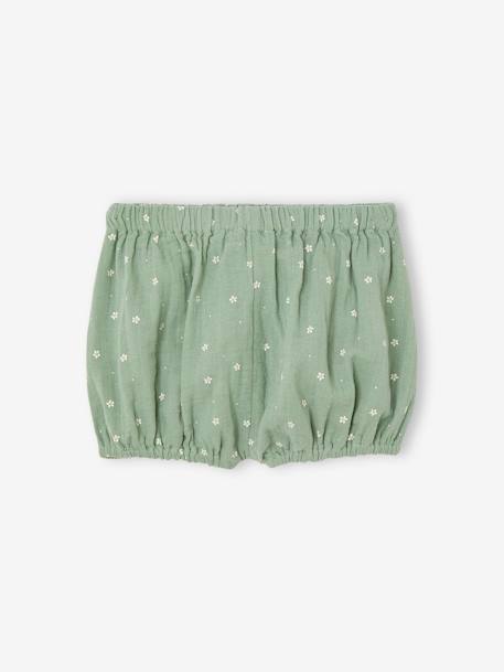 Ensemble en gaze de coton : robe + bloomer + bandeau bébé vert sauge 3 - vertbaudet enfant 