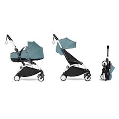 Puériculture-Poussette combinée BABYZEN YOYO2 - Nacelle et 6+ - Cadre blanc et aqua - 4 roues - Compatible avion