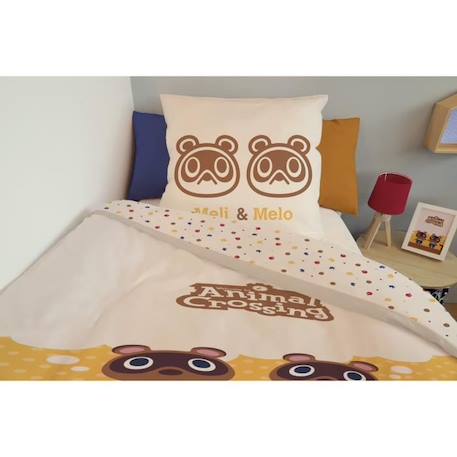 Housse de couette Animal Crossing Méli & Mélo 140x200 cm + 1 taie d'oreiller 63x63 cm - 100% coton - Beige BEIGE 4 - vertbaudet enfant 