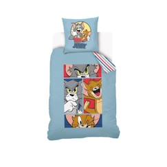 Linge de maison et décoration-Linge de lit enfant-Housse de couette-WARNER - Housse de couette Tom and Jerry 140x200 cm + taie d'oreiller 63x63 cm - Bleu - 100% Coton