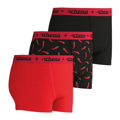 ATHENA Lot de 3 boxers  Trio Pop Rouge-Imprimé Piment-Noir Garçon ROUGE 2 - vertbaudet enfant 