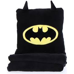 Linge de maison et décoration-Linge de lit enfant-BATMAN - Coussin Plaid 2 en 1 Batman Ado 140x100 cm - 100% Polyester - Noir