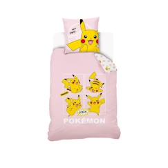 Linge de maison et décoration-Linge de lit enfant-Housse de couette-Housse De Couette Pikachu Pokémon 140x200 cm + 1 Taie d'oreiller 63x63 cm - 100% Coton - Rose Pale