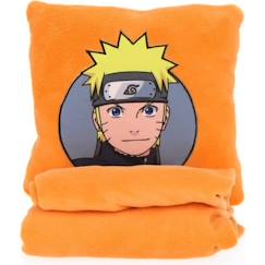 Linge de maison et décoration-Linge de lit enfant-Couverture, édredon-NARUTO - Coussin Plaid 2 en 1 Naruto Ado 140x100 cm - 100% Polyester - Orange