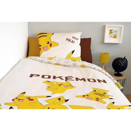 Housse De Couette Pikachu Pokémon 140x200 cm + 1 Taie d'oreiller 63x63 cm - 100% Coton - Ecru BEIGE 4 - vertbaudet enfant 