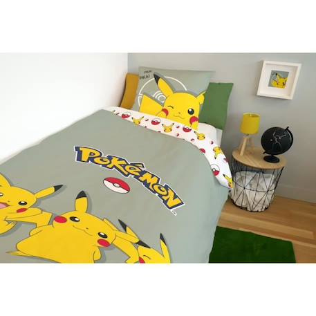 Housse De Couette Pikachu Pokémon 140x200 cm + 1 Taie d'oreiller 63x63 cm - 100% Coton - Vert Sauge VERT 2 - vertbaudet enfant 