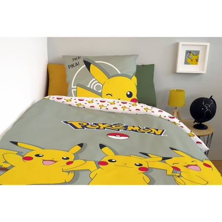 Housse De Couette Pikachu Pokémon 140x200 cm + 1 Taie d'oreiller 63x63 cm - 100% Coton - Vert Sauge VERT 4 - vertbaudet enfant 