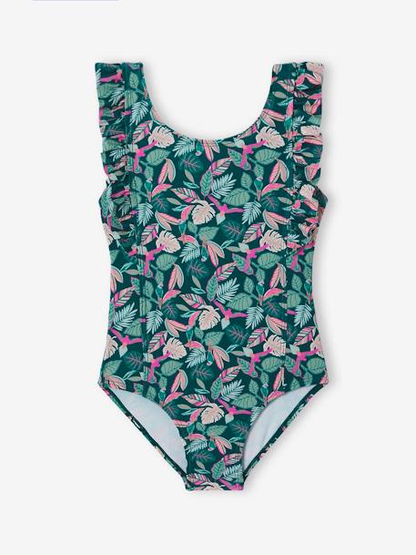 Maillot de bain 1 pièce imprimé tropical fille vert sapin 3 - vertbaudet enfant 