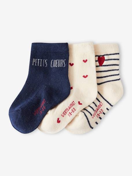 Lot de 3 paires de chaussettes coeurs bébé fille écru 1 - vertbaudet enfant 