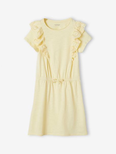 Robe avec volants en broderie anglaise fille jaune pâle+marine+vert de gris 1 - vertbaudet enfant 