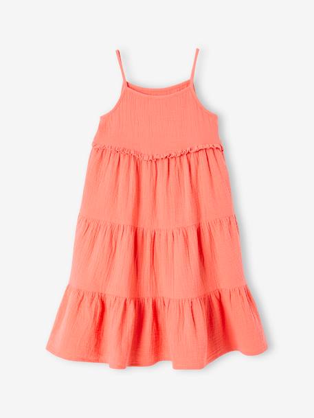 Robe longue à bretelles en gaze de coton fille bleu pétrole+corail+écru+orange imprimé 4 - vertbaudet enfant 