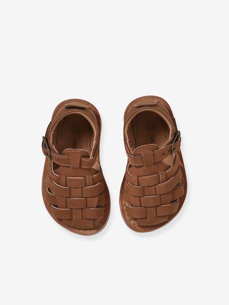 Sandales fermées à boucle cuir bébé marine+marron 9 - vertbaudet enfant 