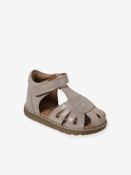 Sandales scratchées fermées cuir bébé acajou+marine+or 11 - vertbaudet enfant 