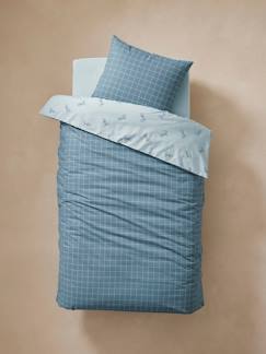 Linge de maison et décoration-Linge de lit enfant-Parure housse de couette + taie d'oreiller essentiels Réversible CARREAUX VELOS, avec coton recyclé