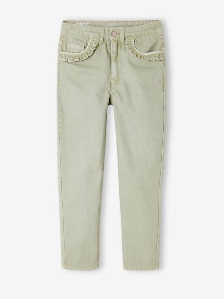 Pantalon droit MorphologiK Fille Tour de hanches Fin blush+vert sauge 6 - vertbaudet enfant 