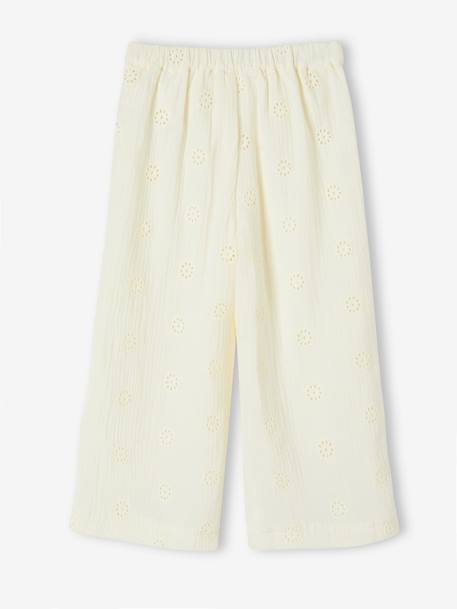 Pantalon large brodé fleurs en gaze de coton fille vanille 2 - vertbaudet enfant 